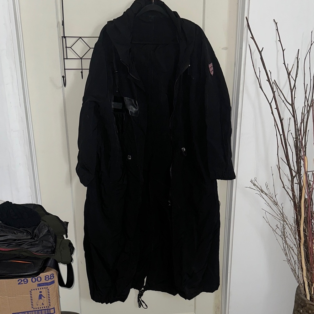 Long Black Custom Made Hooded Rain Coat XL